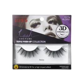 KISS Lash Couture Triple Push Up Collection, 3D Volume False Eyelashes with Triple Design Technology, Multi-Angles & Lengths, Cruelty-Free, Contact Lens Friendly, and Reusable, Style Teddy, 1 Pair