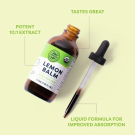 Vimergy Organic Lemon Balm Tincture Herbal Supplement - 175 mg of 10:1 Lemon Balm Extract per Serving, can be Used in Tea - USDA Certified Organic, Non-GMO, Alcohol-Free -115 mL (1 mL/Serving)