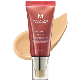 MISSHA M Perfect Cover BB Cream No.25 Warm Beige - Medium with Warm Undertone SPF 42 PA +++ / 1.69 Fl Oz - Tinted Moisturizer for face with SPF