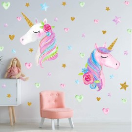 Unicorn Wall Decal,Large Size Unicorn Wall Sticker Decor for Gilrs Kids Bedroom Birthday Party