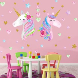 Unicorn Wall Decal,Large Size Unicorn Wall Sticker Decor for Gilrs Kids Bedroom Birthday Party
