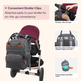 BabbleRoo Diaper Bag Backpack - Baby Essentials Travel Tote - Multi Function Waterproof Diaper Bag, Travel Essentials Baby Bag with Changing Pad, Stroller Straps & Pacifier Case - Unisex, Dark Gray BabbleRoo Diaper Bag Backpack - Baby Essentials Travel Tote - Multi Function Waterproof Diaper Bag, Travel Essentials Baby Bag with Changing Pad, Stroller Straps & Pacifier Case - Unisex, Dark Gray