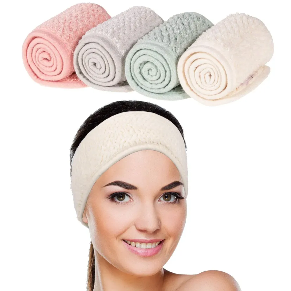Whaline 4 Pack Spa Facial Headband Makeup Hair Wrap Adjustable Hair Band Soft Towel Head Band for Face Washing, Shower Sports Yoga (Pea Green, Pink, Beige, Light Gray) Whaline 4 Pack Spa Facial Headband Makeup Hair Wrap Adjustable Hair Band Soft Towel Head Band for Face Washing, Shower Sports Yoga (Pea Green, Pink, Beige, Light Gray)