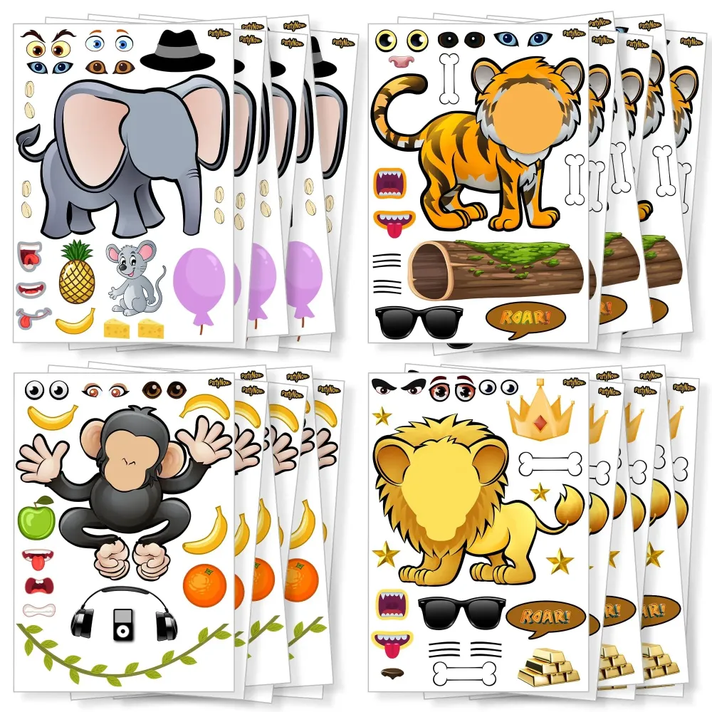 PartyNow Safari Animals Stickers - 24-Pack Make Your Own Stickers for Kids - Assorted, Multicolor, Waterproof Paper, Screen-Time Alternative, Creative Party Favors, Ages 3+, Unisex