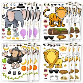 PartyNow Safari Animals Stickers - 24-Pack Make Your Own Stickers for Kids - Assorted, Multicolor, Waterproof Paper, Screen-Time Alternative, Creative Party Favors, Ages 3+, Unisex