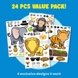 PartyNow Safari Animals Stickers - 24-Pack Make Your Own Stickers for Kids - Assorted, Multicolor, Waterproof Paper, Screen-Time Alternative, Creative Party Favors, Ages 3+, Unisex