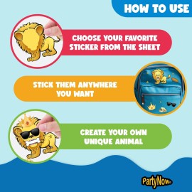 PartyNow Safari Animals Stickers - 24-Pack Make Your Own Stickers for Kids - Assorted, Multicolor, Waterproof Paper, Screen-Time Alternative, Creative Party Favors, Ages 3+, Unisex