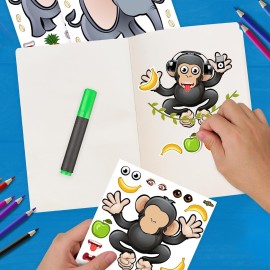 PartyNow Safari Animals Stickers - 24-Pack Make Your Own Stickers for Kids - Assorted, Multicolor, Waterproof Paper, Screen-Time Alternative, Creative Party Favors, Ages 3+, Unisex