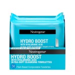 Neutrogena Hydro Boost Face Wipes + Hyaluronic Acid, Hydrating Makeup Remover Wipes Remove Dirt & Waterproof Makeup, Hypoallergenic, 100% Plant-Based Cloth, 2 x 25 ct