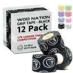 WOD Nation Weightlifting Hook Grip Tape - Comfortable, Stretchy Athletic Thumb Tape for Cross Training - Protects Wrist & Finger - Weight Lifting - Powerlifting (3-Pack, 23ft Each, Black)