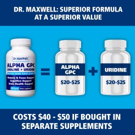 Dr. Maxwell Alpha GPC 600mg + Uridine, a Choline Enhancer. Better Than Alpha-GPC or Uridine Alone. Best Choline Source: 2in1, Soy Free, No Fillers, USA, 60 Pills, Acetylcholine Precursor Dr. Maxwell Alpha GPC 600mg + Uridine, a Choline Enhancer. Better Than Alpha-GPC or Uridine Alone. Best Choline Source: 2in1, Soy Free, No Fillers, USA, 60 Pills, Acetylcholine Precursor