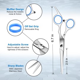 Sirabe 11 PCS Hair Cutting Thinning Scissors Set, Sapphire Professional Haircut Scissors Kit Stainless Steel Barber Texturizing Shears Tools for Salon Hairdressing Home