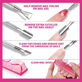 FANDAMEI Nail Polish Gel Remover Tools Kit with Nail Clips, 100ml Nail Polish Remover Bottle, 500 Nail Remover Cotton Pad, Nail Brush, Cuticle Pusher/Peeler, 100/180 Nail File,Buffer Block