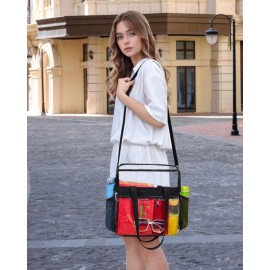 Paxiland Clear Bag for Stadium Events 12x6x12, Large Clear Tote Lunch Bag Stadium Approved with Reinforced Shoulder Straps for Concert Outfits and Festival, Transparent Handbag for Women - Black