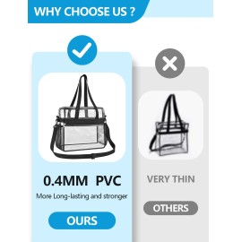 Paxiland Clear Bag for Stadium Events 12x6x12, Large Clear Tote Lunch Bag Stadium Approved with Reinforced Shoulder Straps for Concert Outfits and Festival, Transparent Handbag for Women - Black
