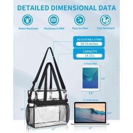 Paxiland Clear Bag for Stadium Events 12x6x12, Large Clear Tote Lunch Bag Stadium Approved with Reinforced Shoulder Straps for Concert Outfits and Festival, Transparent Handbag for Women - Black