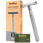 Bambaw Double Edge Safety Razor for Men & Women, Metal Razor with 5 Double Edge Safety Razor Blades, Eco-Friendly Razor - Silver