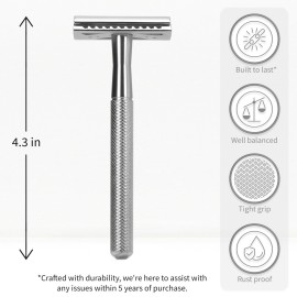 Bambaw Double Edge Safety Razor for Men & Women, Metal Razor with 5 Double Edge Safety Razor Blades, Eco-Friendly Razor - Silver Bambaw Double Edge Safety Razor for Men & Women, Metal Razor with 5 Double Edge Safety Razor Blades, Eco-Friendly Razor - Silver
