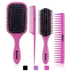 4Pcs Detangling Brush Set for Women - Paddle Brush for Wet or Dry Straight, Long, Thick, Curly, Natural Hair, No More Tangles (Pink)