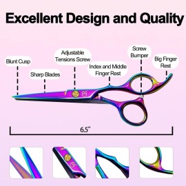 Professional Hair Cutting Shears,6 Inch Barber hair Cutting Scissors Sharp Blades Hairdresser Haircut For Women/Men/kids 420c Stainless Steel (Rainbow)