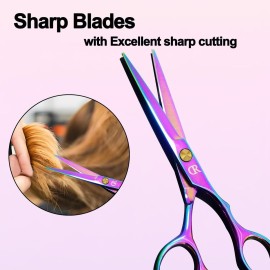 Professional Hair Cutting Shears,6 Inch Barber hair Cutting Scissors Sharp Blades Hairdresser Haircut For Women/Men/kids 420c Stainless Steel (Rainbow)