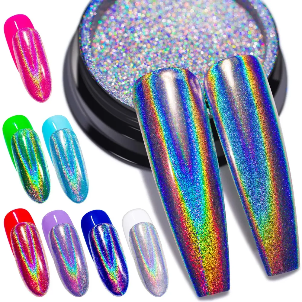 Holographic Nail Powder Fine Rainbow Holo Unicorn Mirror Laser Effect Multi Chrome Manicure Pigment Glitter Dust for Salon Home Nail Art DIY Deco, 0.04oz/1g, Sponge Tool/3pcs Holographic Nail Powder Fine Rainbow Holo Unicorn Mirror Laser Effect Multi Chrome Manicure Pigment Glitter Dust for Salon Home Nail Art DIY Deco, 0.04oz/1g, Sponge Tool/3pcs