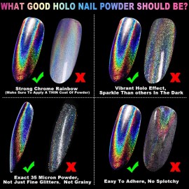 Holographic Nail Powder Fine Rainbow Holo Unicorn Mirror Laser Effect Multi Chrome Manicure Pigment Glitter Dust for Salon Home Nail Art DIY Deco, 0.04oz/1g, Sponge Tool/3pcs Holographic Nail Powder Fine Rainbow Holo Unicorn Mirror Laser Effect Multi Chrome Manicure Pigment Glitter Dust for Salon Home Nail Art DIY Deco, 0.04oz/1g, Sponge Tool/3pcs