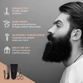 Ontaki 5 Professional German Beard & Mustache Scissors with 2 Comb & Carrying Pouch for Men - Bevel Edge for Precision - Facial Hair Grooming Kit All Body Hair - Black - Beard Trimming Scissors Ontaki 5 Professional German Beard & Mustache Scissors with 2 Comb & Carrying Pouch for Men - Bevel Edge for Precision - Facial Hair Grooming Kit All Body Hair - Black - Beard Trimming Scissors