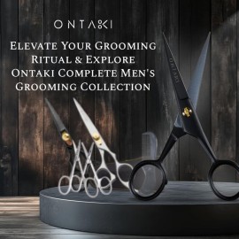 Ontaki 5 Professional German Beard & Mustache Scissors with 2 Comb & Carrying Pouch for Men - Bevel Edge for Precision - Facial Hair Grooming Kit All Body Hair - Black - Beard Trimming Scissors Ontaki 5 Professional German Beard & Mustache Scissors with 2 Comb & Carrying Pouch for Men - Bevel Edge for Precision - Facial Hair Grooming Kit All Body Hair - Black - Beard Trimming Scissors