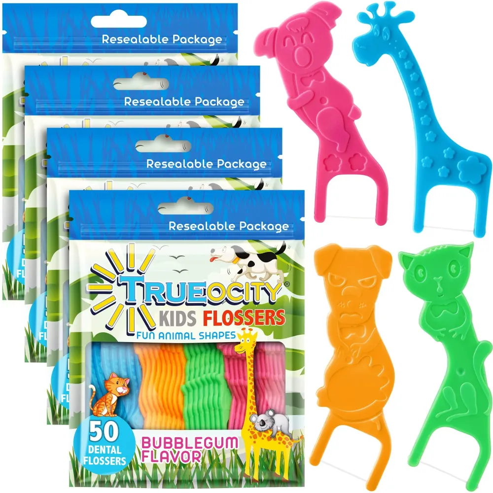 Kids Flossers 4 Pack (200 Total), Kids Floss Picks, Flossers Kids, Floss for Kids, Cute Animal Shapes, Glides Easy Between Teeth, Flosser Helps Prevent Tooth Decay & Gum Disease, Bubble Gum Flavored Kids Flossers 4 Pack (200 Total), Kids Floss Picks, Flossers Kids, Floss for Kids, Cute Animal Shapes, Glides Easy Between Teeth, Flosser Helps Prevent Tooth Decay & Gum Disease, Bubble Gum Flavored