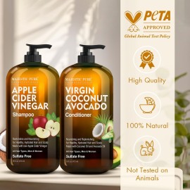MAJESTIC PURE Apple Cider Vinegar Shampoo and Avocado Coconut Conditioner Set - Restores Shine & Reduces Itchy Scalp, Dandruff & Frizz - Sulfate Free, for All Hair Types, Men and Women - 2 x 16 fl oz