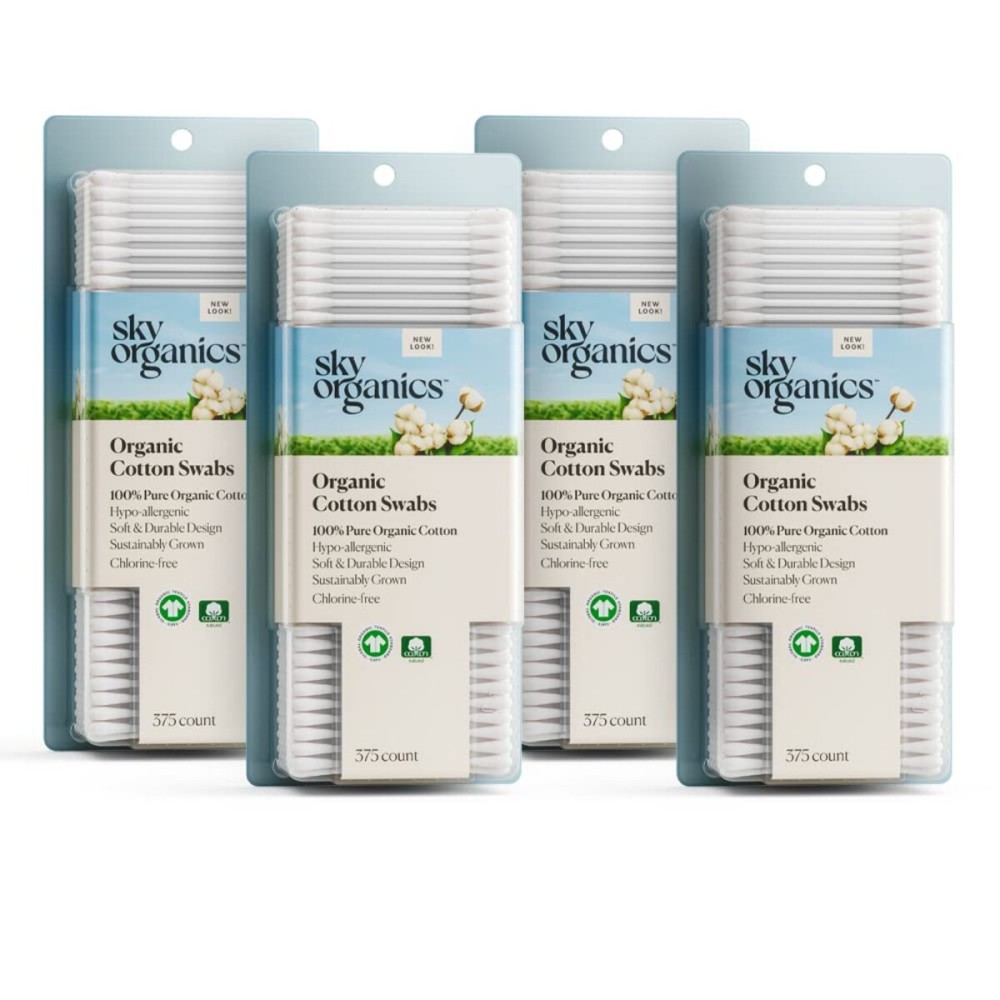 Sky Organics Organic Cotton Swabs for Sensitive Skin, 100% Pure GOTS Certified Organic for Beauty & Personal Care, 4 Pack with Ebook Sky Organics Organic Cotton Swabs for Sensitive Skin, 100% Pure GOTS Certified Organic for Beauty & Personal Care, 4 Pack with Ebook