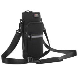 Nuovoware Water Bottle Carrier Bag, 25oz/32oz Bottle Pouch Holder, Adjustable Shoulder Hand Strap 2 Pocket Sling Neoprene Sleeve Sports Accessories for Men/Women Hiking Travelling, Black