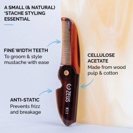 ZEUS Folding Mustache Comb, Handmade Saw-Cut Best Moustache Pocket Comb - (Traditional) - K11 ZEUS Folding Mustache Comb, Handmade Saw-Cut Best Moustache Pocket Comb - (Traditional) - K11