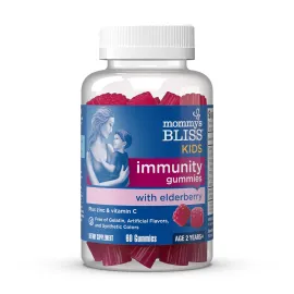 Mommy\'s Bliss Kids Elderberry Gummies, Supports Immunity with Black Elderberry, Zinc & Vitamin C, Gluten Free & Vegan, Age 2 Years+ (60 Count)
