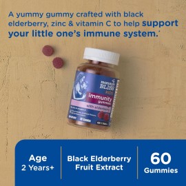 Mommy\'s Bliss Kids Elderberry Gummies, Supports Immunity with Black Elderberry, Zinc & Vitamin C, Gluten Free & Vegan, Age 2 Years+ (60 Count)