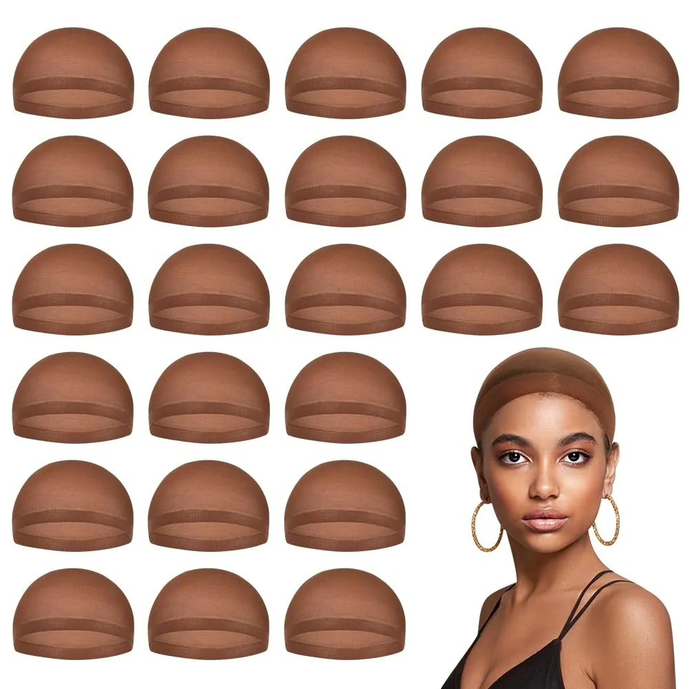 MYKURS Brown Wig Caps for Women, Stocking Cap for Lace Front Wig, Dark Brown 24 PCS