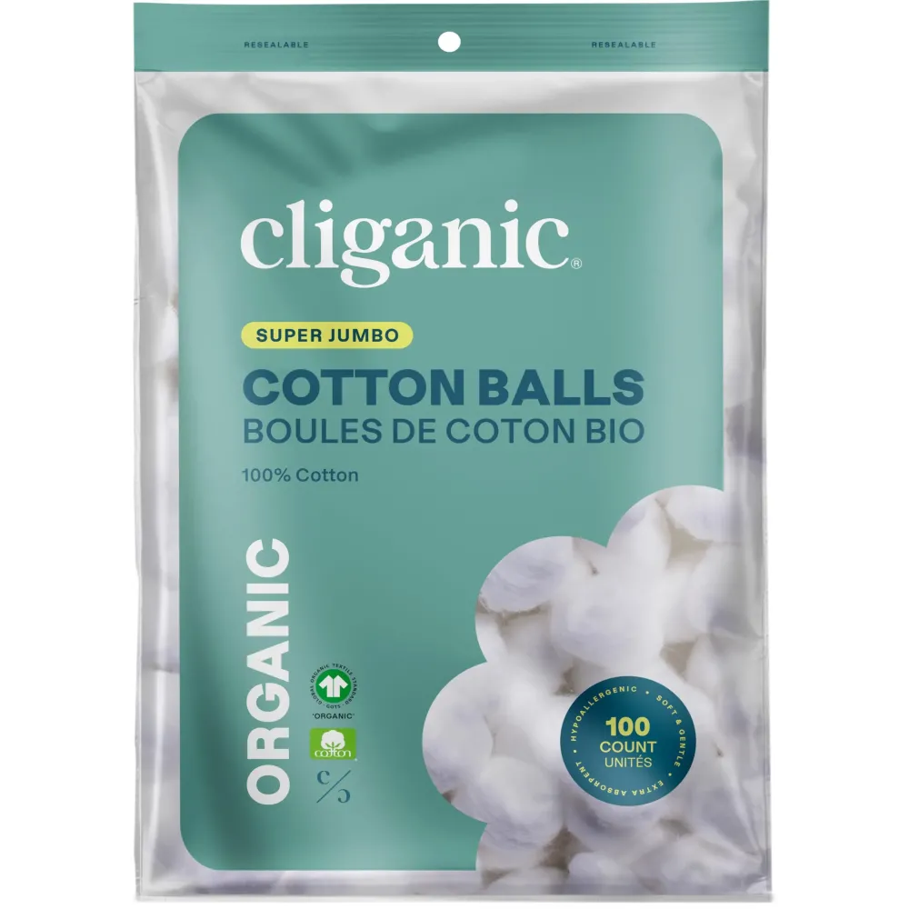 Cliganic Organic Super Jumbo Cotton Balls (100 Count) - Hypoallergenic, Absorbent, Large Size, 100% Pure (Packaging May Vary) Cliganic Organic Super Jumbo Cotton Balls (100 Count) - Hypoallergenic, Absorbent, Large Size, 100% Pure (Packaging May Vary)