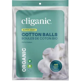 Cliganic Organic Super Jumbo Cotton Balls (100 Count) - Hypoallergenic, Absorbent, Large Size, 100% Pure (Packaging May Vary)