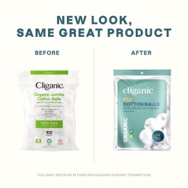 Cliganic Organic Super Jumbo Cotton Balls (100 Count) - Hypoallergenic, Absorbent, Large Size, 100% Pure (Packaging May Vary) Cliganic Organic Super Jumbo Cotton Balls (100 Count) - Hypoallergenic, Absorbent, Large Size, 100% Pure (Packaging May Vary)
