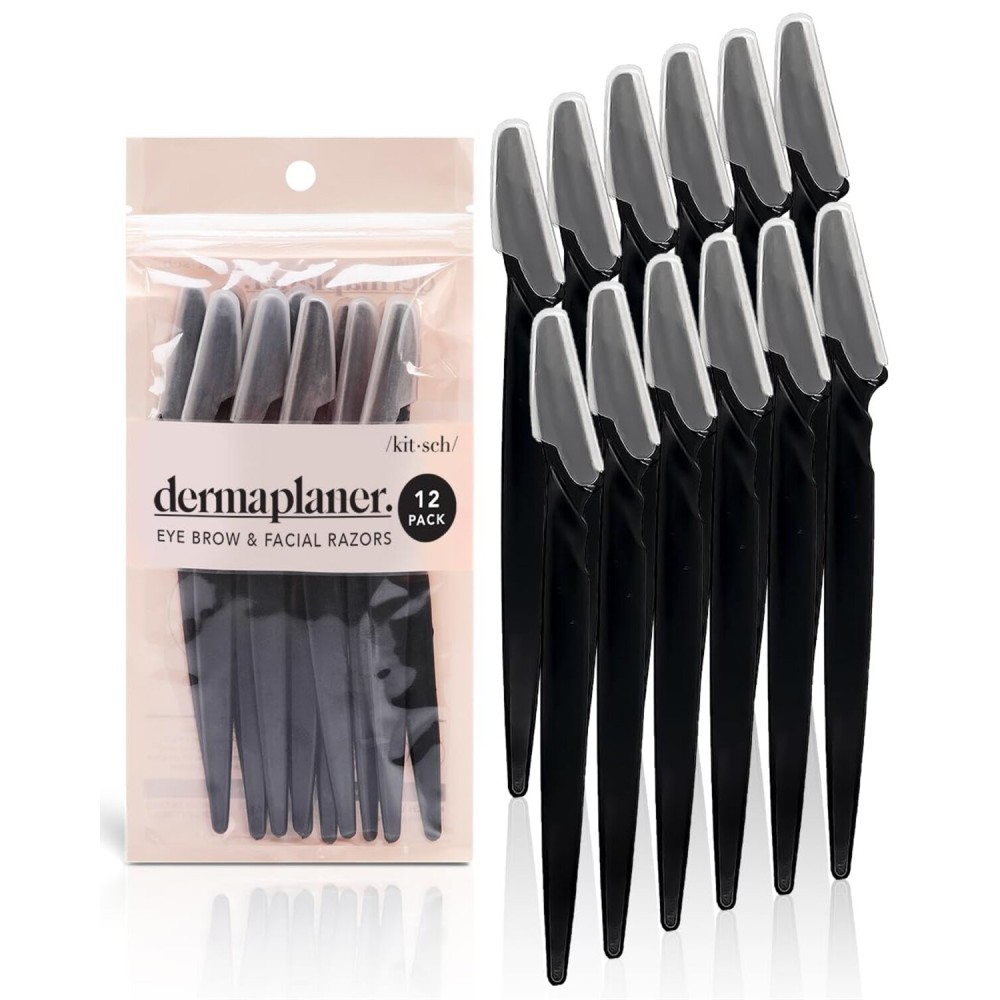 Kitsch Dermaplaning Tool - Face Razors for Women and Men, Eyebrow Trimmer & Face Shaver for Women, Facial Hair Removal for Women and Men, Dermaplane Razor for Women Face, 12 pc (Black) Kitsch Dermaplaning Tool - Face Razors for Women and Men, Eyebrow Trimmer & Face Shaver for Women, Facial Hair Removal for Women and Men, Dermaplane Razor for Women Face, 12 pc (Black)