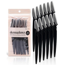 Kitsch Dermaplaning Tool - Face Razors for Women and Men, Eyebrow Trimmer & Face Shaver for Women, Facial Hair Removal for Women and Men, Dermaplane Razor for Women Face, 12 pc (Black)