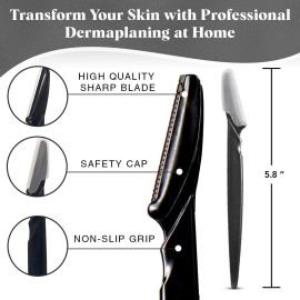 Kitsch Dermaplaning Tool - Face Razors for Women and Men, Eyebrow Trimmer & Face Shaver for Women, Facial Hair Removal for Women and Men, Dermaplane Razor for Women Face, 12 pc (Black) Kitsch Dermaplaning Tool - Face Razors for Women and Men, Eyebrow Trimmer & Face Shaver for Women, Facial Hair Removal for Women and Men, Dermaplane Razor for Women Face, 12 pc (Black)