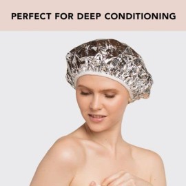 Kitsch Aluminum Foil Heat Cap for Deep Conditioning - Reusable Hair Streamer For Coloring, Perm & Treatment, Heat Cap with Elastic Band, Processing Caps for Hair, Shower Caps for Sauna, Shower & Spa Kitsch Aluminum Foil Heat Cap for Deep Conditioning - Reusable Hair Streamer For Coloring, Perm & Treatment, Heat Cap with Elastic Band, Processing Caps for Hair, Shower Caps for Sauna, Shower & Spa