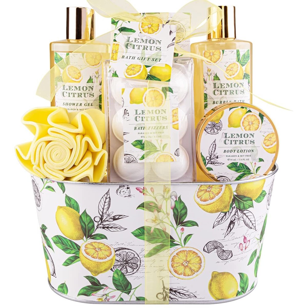 Bath Gift Set, Lemon Citrus Spa Gift Basket for Women, Includes Shower Gel, Bubble Bath, Body Lotion, Bath Frizzes 8 Pcs, Great Gift Idea for Her Birthday Bath Gift Set, Lemon Citrus Spa Gift Basket for Women, Includes Shower Gel, Bubble Bath, Body Lotion, Bath Frizzes 8 Pcs, Great Gift Idea for Her Birthday