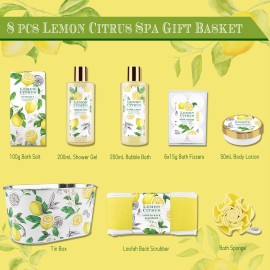 Bath Gift Set, Lemon Citrus Spa Gift Basket for Women, Includes Shower Gel, Bubble Bath, Body Lotion, Bath Frizzes 8 Pcs, Great Gift Idea for Her Birthday Bath Gift Set, Lemon Citrus Spa Gift Basket for Women, Includes Shower Gel, Bubble Bath, Body Lotion, Bath Frizzes 8 Pcs, Great Gift Idea for Her Birthday