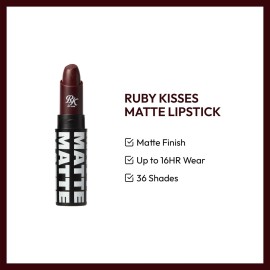 Ruby Kisses Lipstick, Matte Finish, Long-Lasting, Highly Pigmented, Smooth Apply, Full Coverage Lip Color Makeup (Berry Bossy)