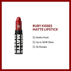 Ruby Kisses Lipstick, Matte Finish, Long-Lasting, Highly Pigmented, Smooth Apply, Full Coverage Lip Color Makeup (Red Carpet)