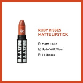 Ruby Kisses Lipstick, Matte Finish, Long-Lasting, Highly Pigmented, Smooth Apply, Full Coverage Lip Color Makeup (Warm Sienna)
