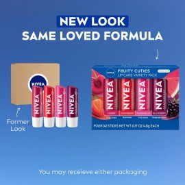 NIVEA Lip Care, Fruity Tinted Lip Balm Variety Pack, Skin Care Gifts for Mom, Cherry, Strawberry, Blackberry and Watermelon Flavors, 3-in-1 Moisture, Repair and Color, 0.17 Oz Stick, Pack of 4 NIVEA Lip Care, Fruity Tinted Lip Balm Variety Pack, Skin Care Gifts for Mom, Cherry, Strawberry, Blackberry and Watermelon Flavors, 3-in-1 Moisture, Repair and Color, 0.17 Oz Stick, Pack of 4